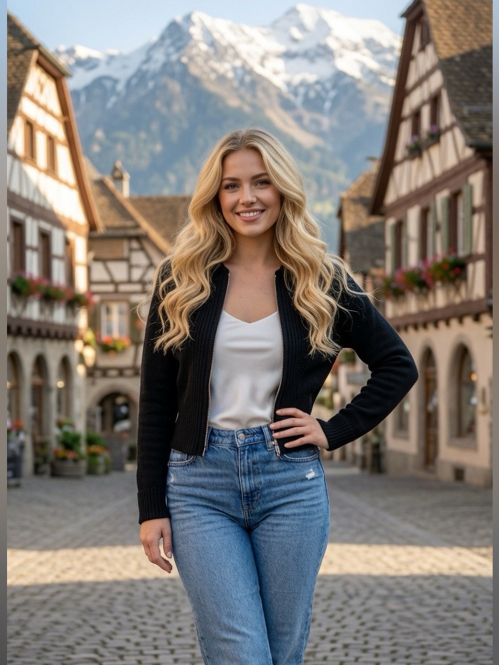 Black Ribbed Zip-Front Women's Blazer Jacket